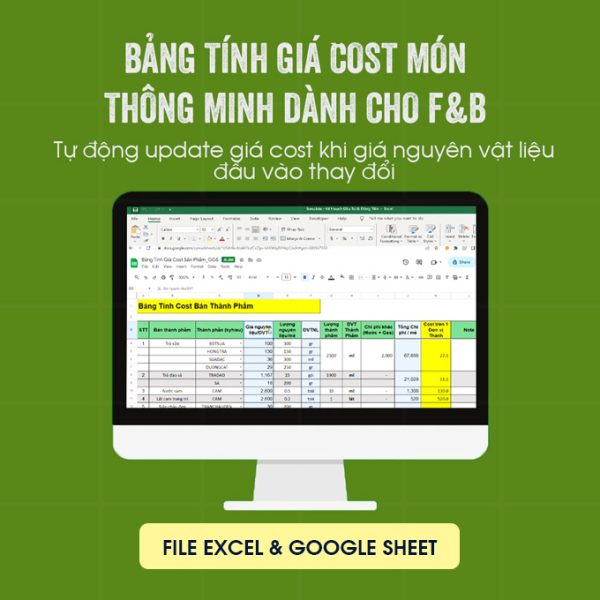 Bảng Tính Giá Cost Món Dành Cho Nhà Hàng Và Quán Cafe