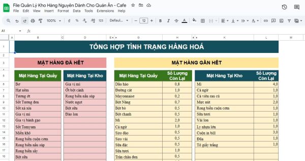 File quản lý kho nhà hàng và quán cafe