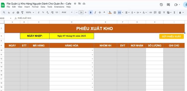 File quản lý kho nhà hàng và quán cafe