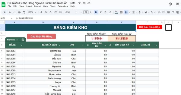 File quản lý kho nhà hàng và quán cafe