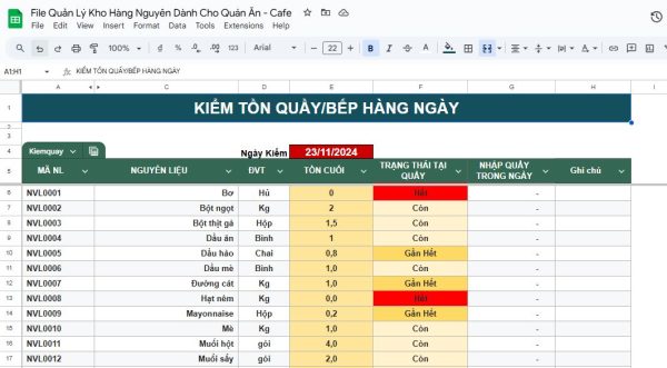 File quản lý kho nhà hàng và quán cafe