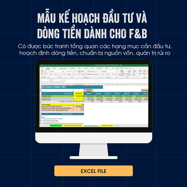 Bảng kế hoạch đầu tư dòng tiền khi mở quán